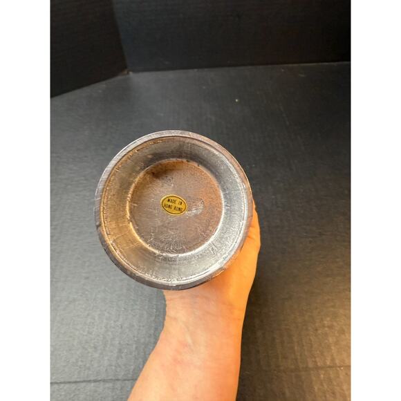 Vtg Metal Pewter w/Brass Floral Overlay Decorative Vase 8.5" Tall Hong Kong - Picture 5 of 8